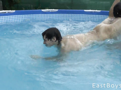 Guys having raunchy sex fun in the pool