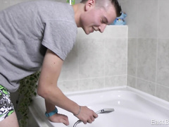 Man reaches self cum while taking shower